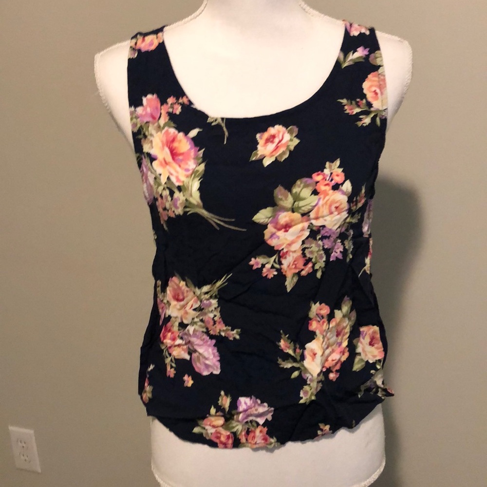 Navy floral tank top
